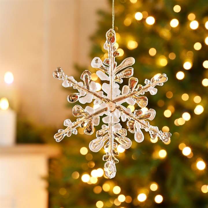 Clear and Gold Acrylic Snowflake Hanging Decoration