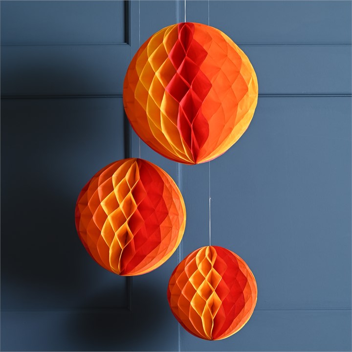 Pack of 3 Orange Paper Honeycomb PomPom Balls