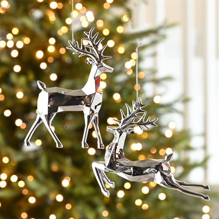 Set of 2 Silver Reindeer Hanging Decorations